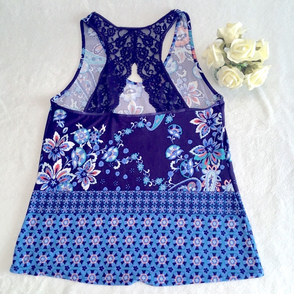 Linea Donatella printed racer back lace top